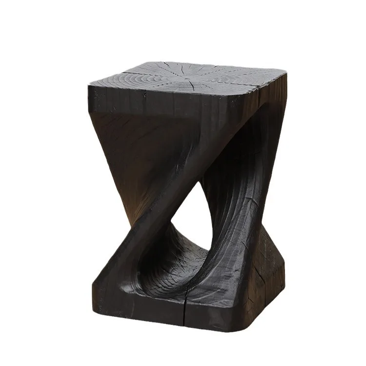 Carbonized wood pier, black wabi **** log stool, bed and breakfast coffee table, wooden pile dwarf pier