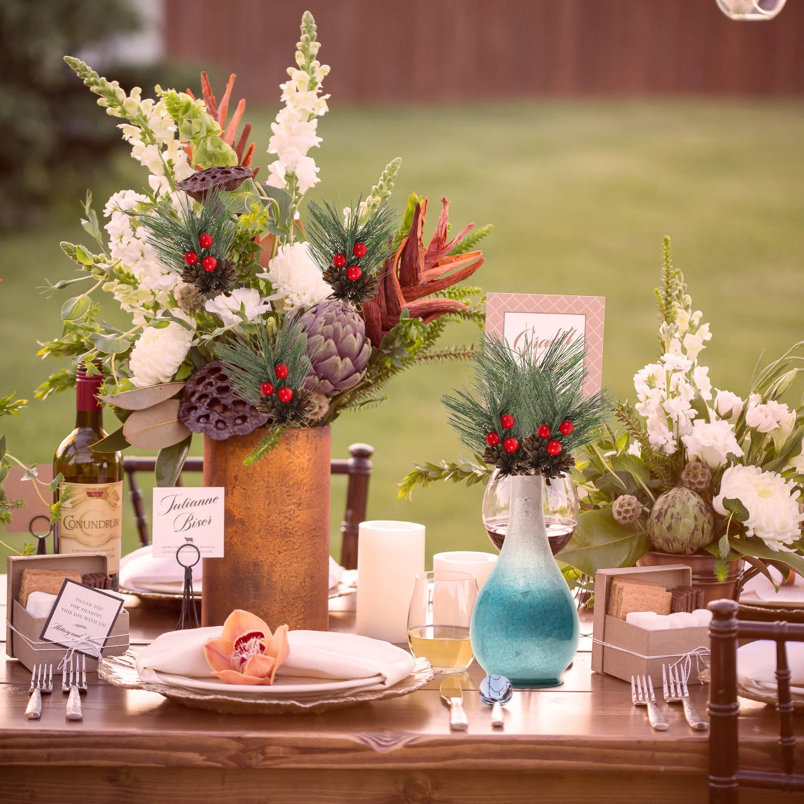 10pcs Artificial Berries Stems Simulation Berries Decor For Christmas Vase Filler Diy Craft Xmas Party Table Centerpiece Home