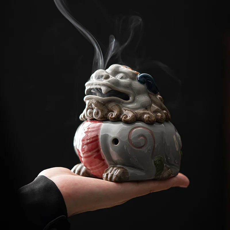

Creative Lion Ceramic Incense Burner Ancient Chinese Gods and Spirits Zen Meditation Incense Burner Home Decor