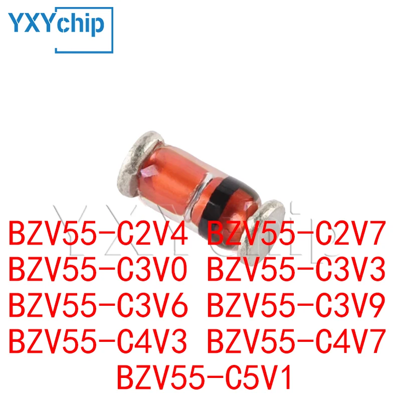 100PCS Zener Diode BZV55-C2V4 BZV55-C2V7,115 BZV55-C3V0 BZV55-C3V3 BZV55-C3V6 BZV55-C3V9 BZV55-C4V3 BZV55-C4V7 BZV55-C5V1 SMD