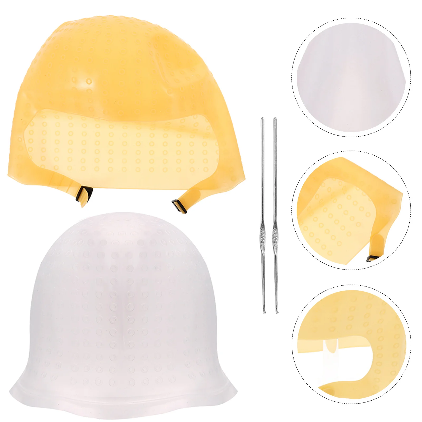 

2Pcs Reusable Silicone Hair Highlighting Cap Hair Dye Cap Needle Professional Bleaching Pull Through Highlighting Tool for Salon