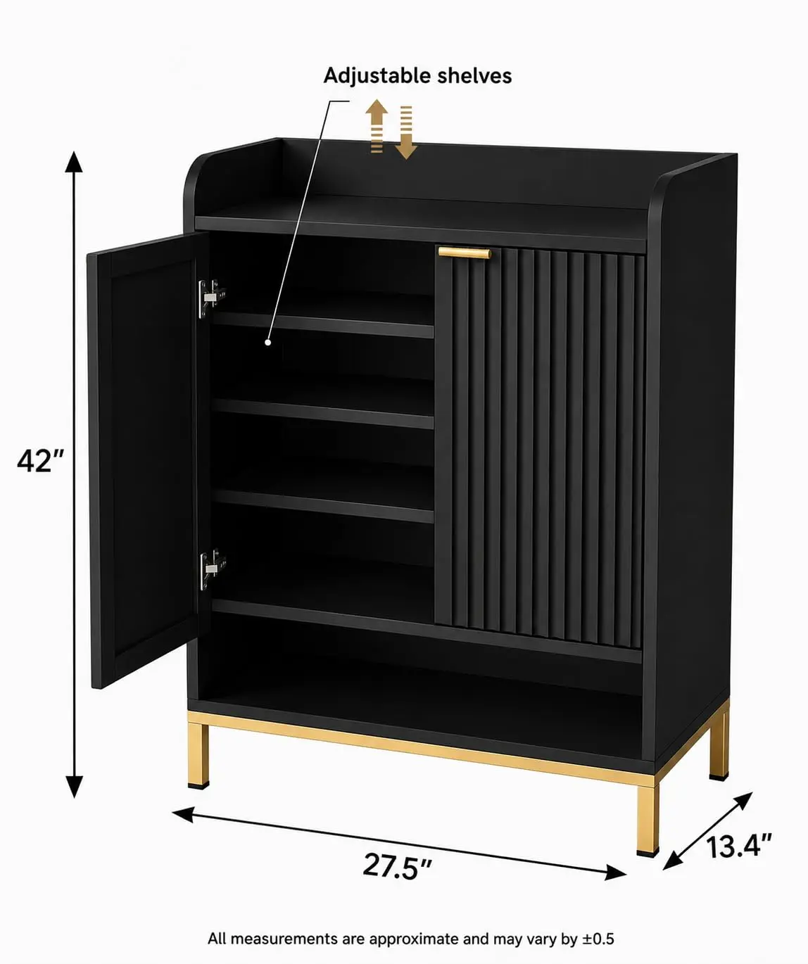 Modern Fluted Shoe Storage With Gold Legs Adjustable Shelves Anti-Drop Rail Closed Open Cabinet Entryway Hallway, Customized