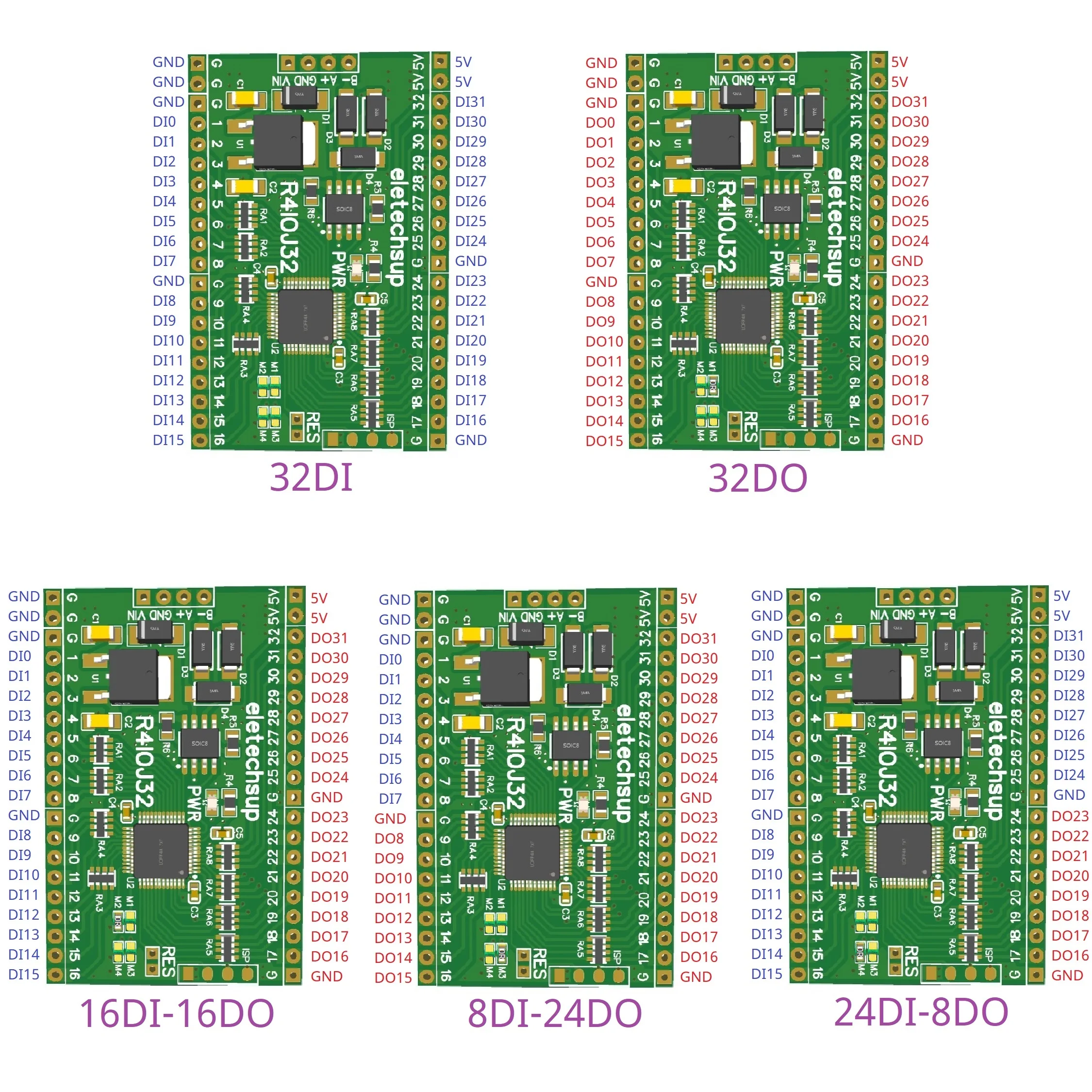 5 IN 1 32DI/32DO/16DI-16DO/8DI-24DO/24DI-8DO Modbus Rtu Digital 5V 3.3V TTL IO RS485 2.54mm Pin Core Board