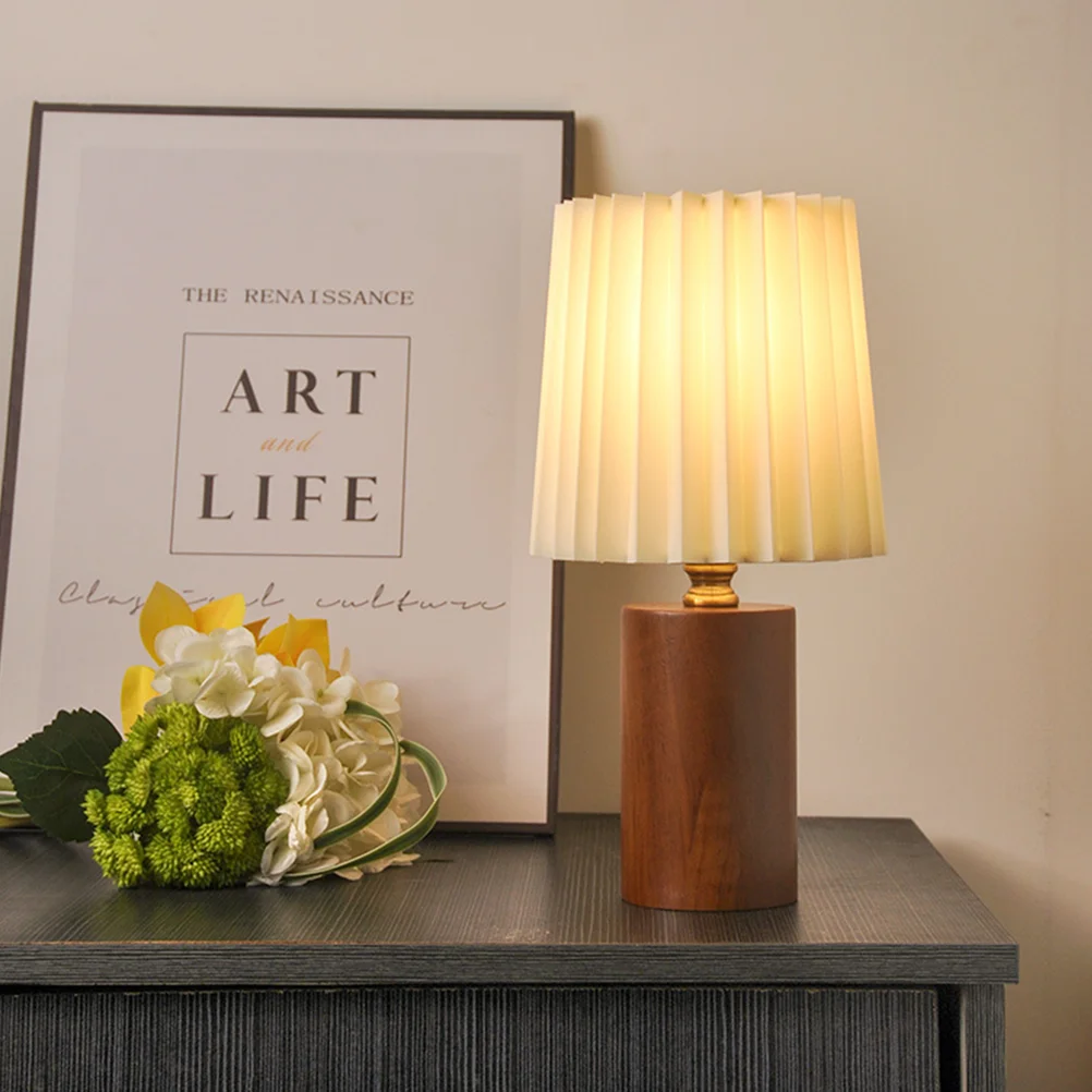 

Pleated Decorative Table Lamp For Bedroom Nightstand Desk Night Lamp Bedside Light Aesthetic Wooden Vintage Small Durable Lamps