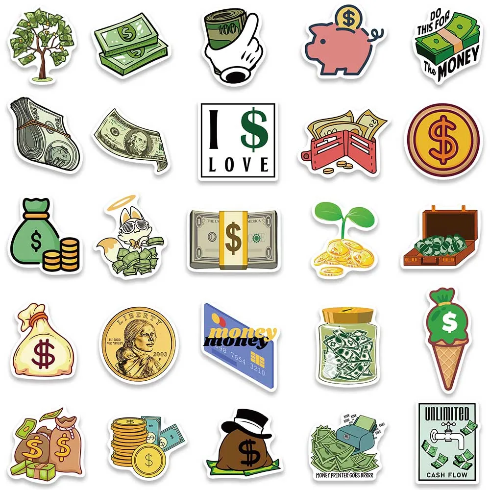 50PCS American Money Dollars Graffiti Wealth Lucky Stickers Aesthetic Decal for Laptop Scrapbooking Laptop Bottle DIY Sticker