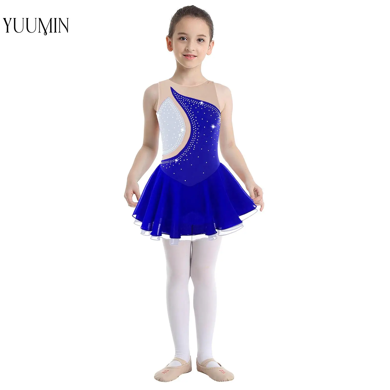 

Blue Dress Ballet Leotard Gymnastics Girl Rhinestone Figure Ice Skating Dress Swimsuit for Girls Training Performance Costume