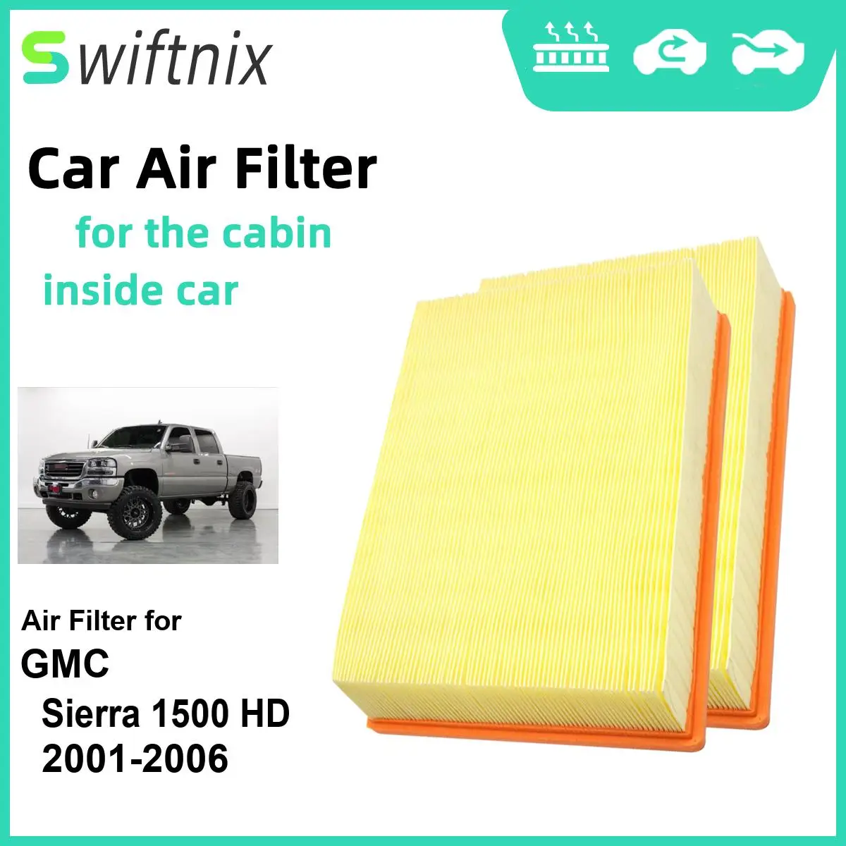 2PCS EngineAir Filter Calm Carbon Fiilter Cabin for GMC Sierra 1500 HD 2001-2006 CA8755A 15908915 25313349 25332443 22845992