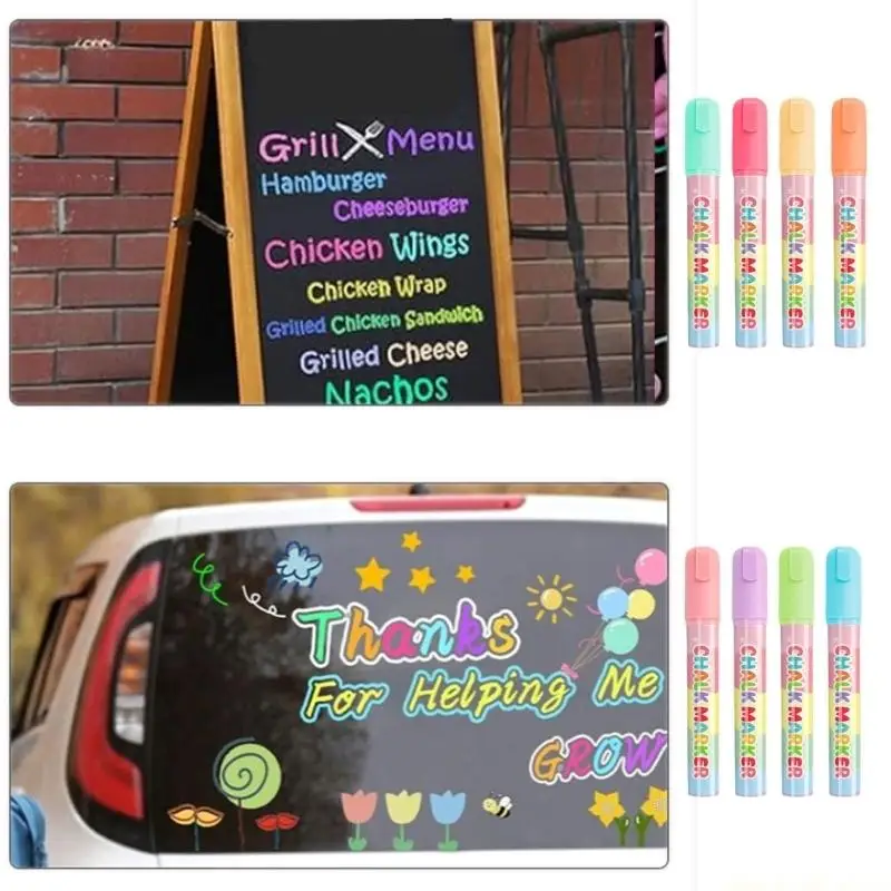 8 Color Liquid Chalk Pen 10mm Broad Tip Erasable Liquid Chalk Marker For Writing Drawing on Glass Blackboard Whiteboard