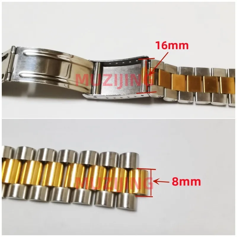 Middle Gold 18mm 20mm 22mm Stainless Steel Vintage Curved End President Watch Strap Band Bracelet Fits for RLX SKX Watch