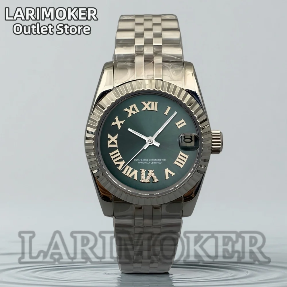 LARIMOKER 31mm Women's Watch NH15 Movement Stainless Steel Sapphire Crystal Roman Numerals Gear Bezel 100m Water Resistant