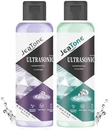 

Ultrasonic Jewelry Cleaner Solution 2-Pack 4oz – Removes Stains, Odors, Discoloration – Safe for Gold, Silver, Diamonds