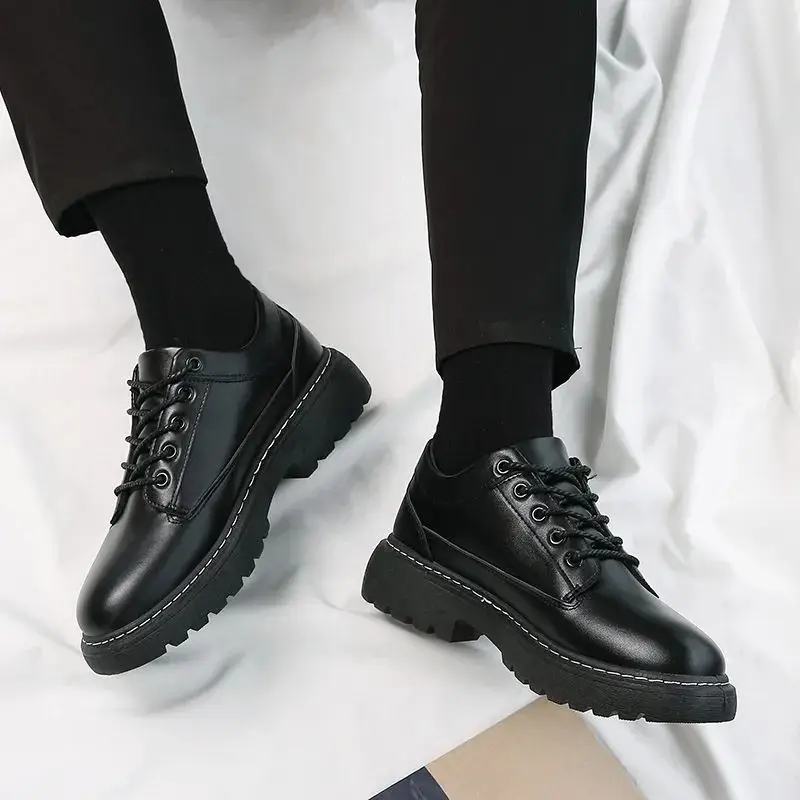 Leather Shoes Men's Autumn New Leather Low Top Martin Boots Fashion Retro Thick Sole Leather Shoes Anti Slip Motorcycle Boots