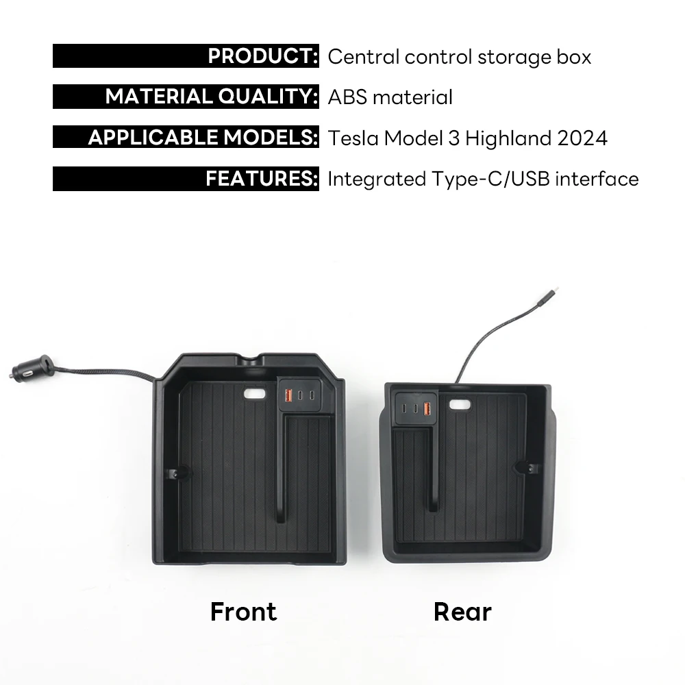 for Tesla Model 3 Highland 2024 Console Armrest Storage Organizer Interior Storage Box Accessorie USB Type-C Expansion dock