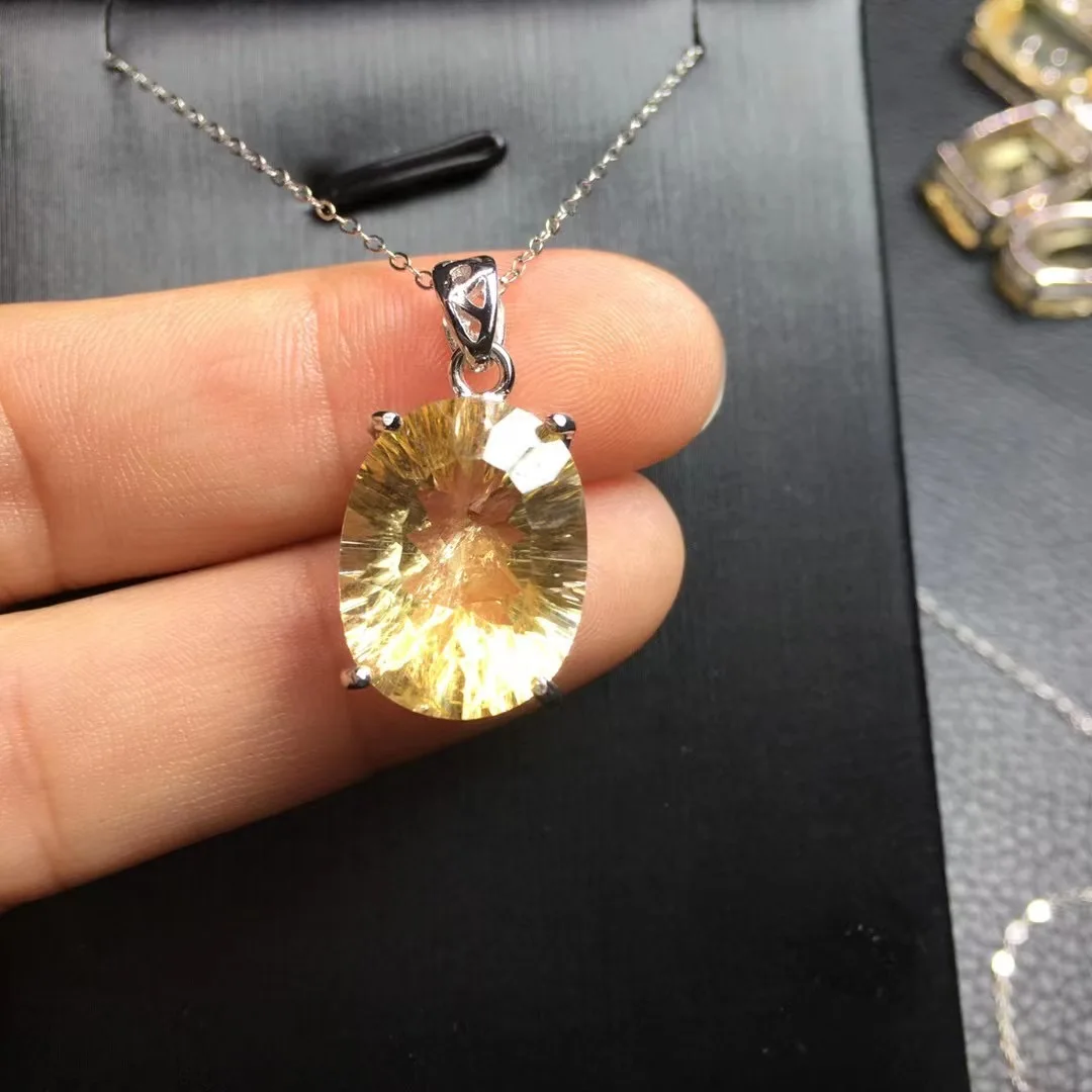 1 Pc Fengbaowu Natural Citrine Faceted Oval Square Pendant 925 Sterling Silver Crystal Reiki Healing Stone Fashion Jewelry Gift