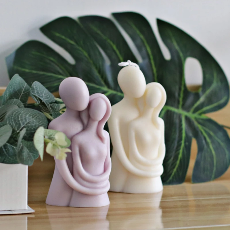 Large 3D Romantic Couple Portrait Lovers Silicone Candle Mold Carving Art Aromatherapy Plaster Home Decor Mould Wedding Gifts