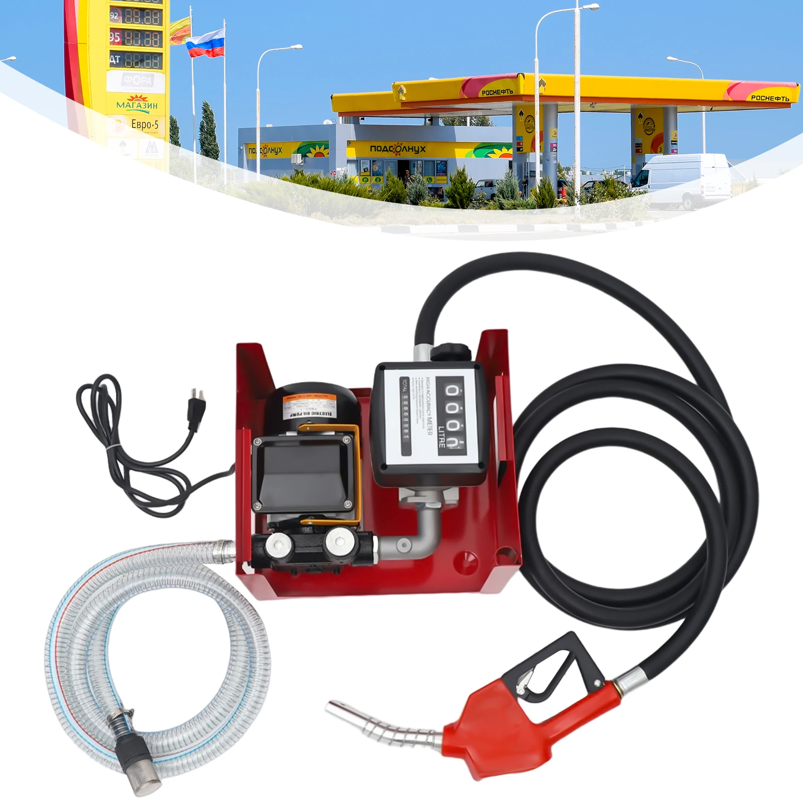 110V Electric Fuel Transfer Pump Assembly Big Flow Rate With Fuel Meter Nozzle 60L/m 550W For Oil Fuel Diesel