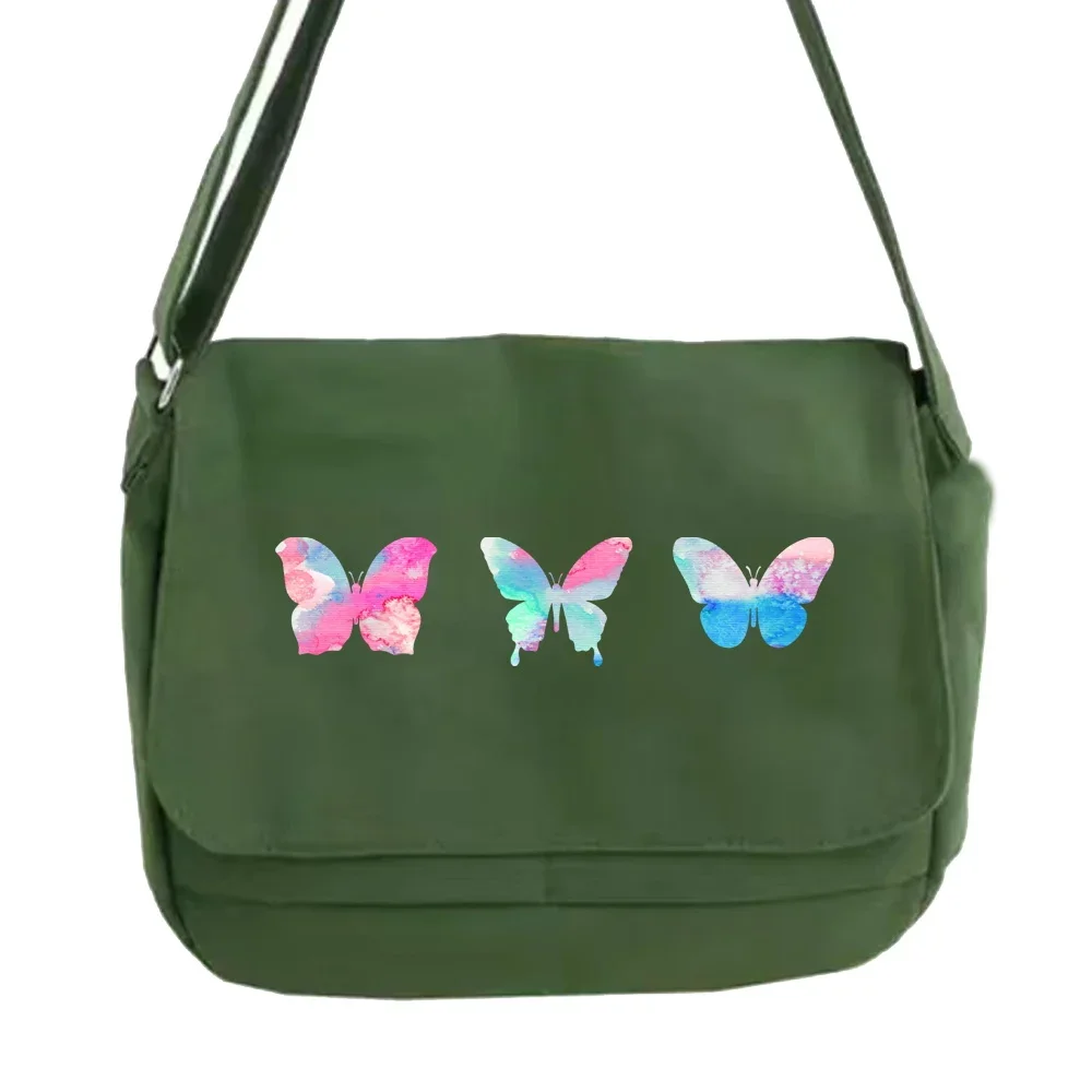 Simple Women Bags Messenger Bag Youth Casual Wild Canvas Shoulder Bags Women Large Capacity Shopping Organizer Butterfly Print