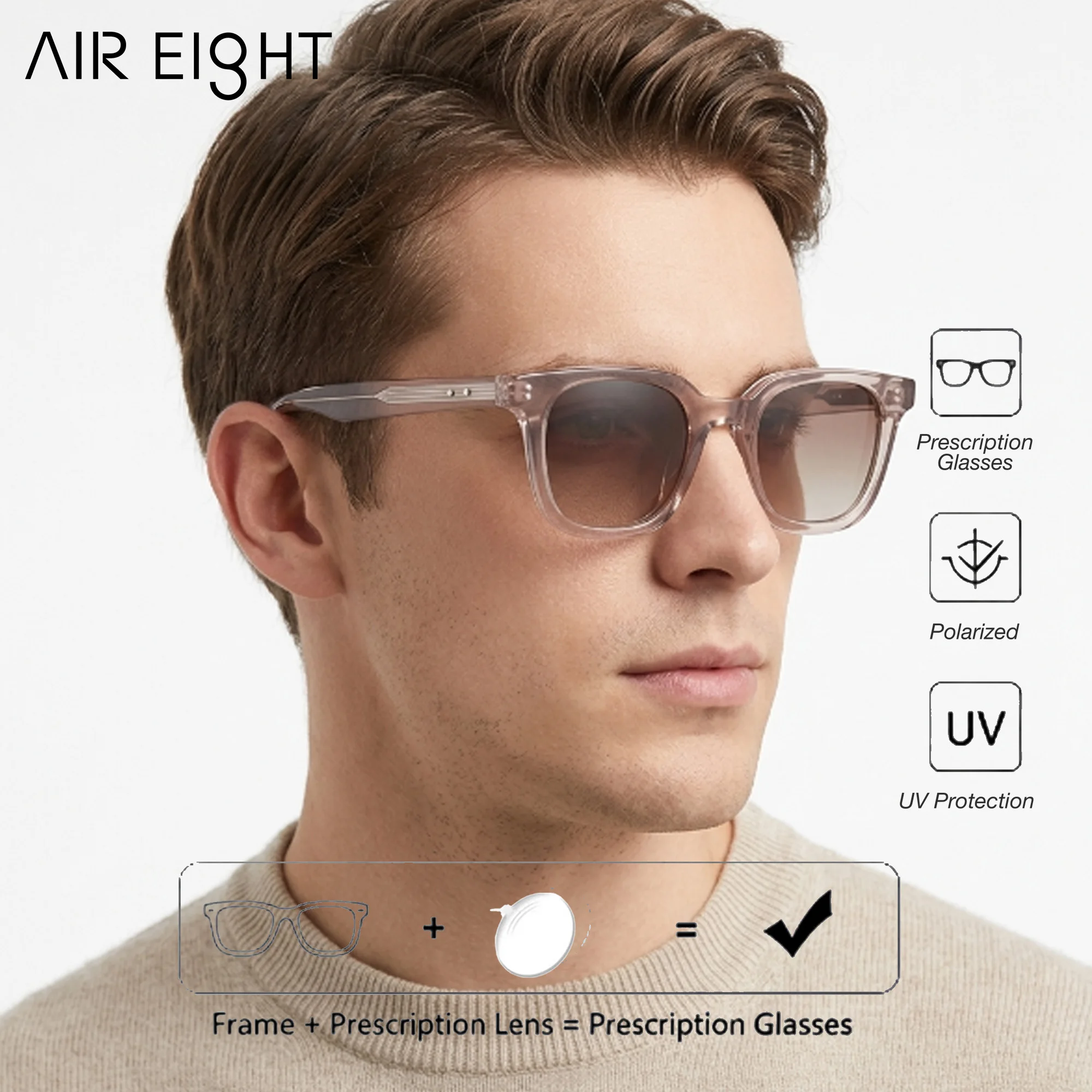 AIR EIGHT XS Size Square Acetate For Women And Men Prescription Sunglasses Polarized UV400 Beach Outdoor Eyewear