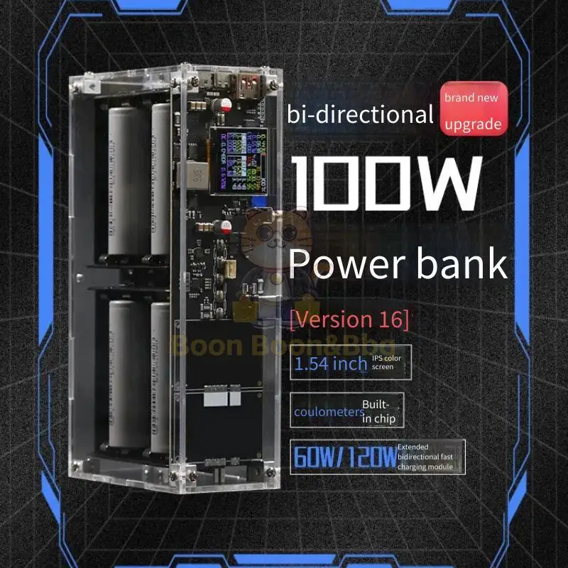 100W High-power Mobile Power Bank Kit with 16 Batteries IP5389 Charging Power Bank Parts, Bidirectional Fast Charging Full Proto