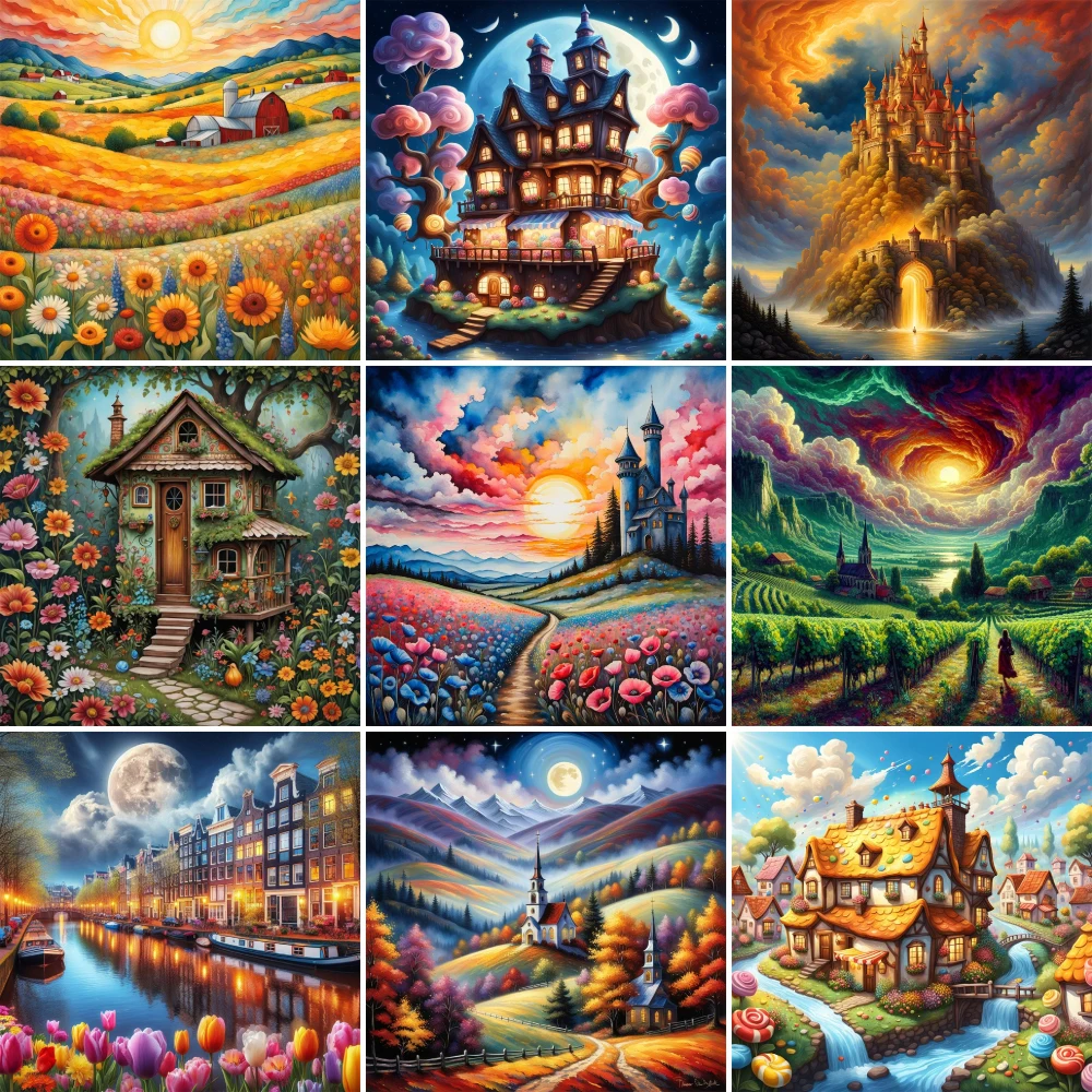 Landscape Fantasy House Pre-Printed 11CT Cross Stitch Embroidery Set Hobby Painting Knitting Craft Promotions Needle Room Decor