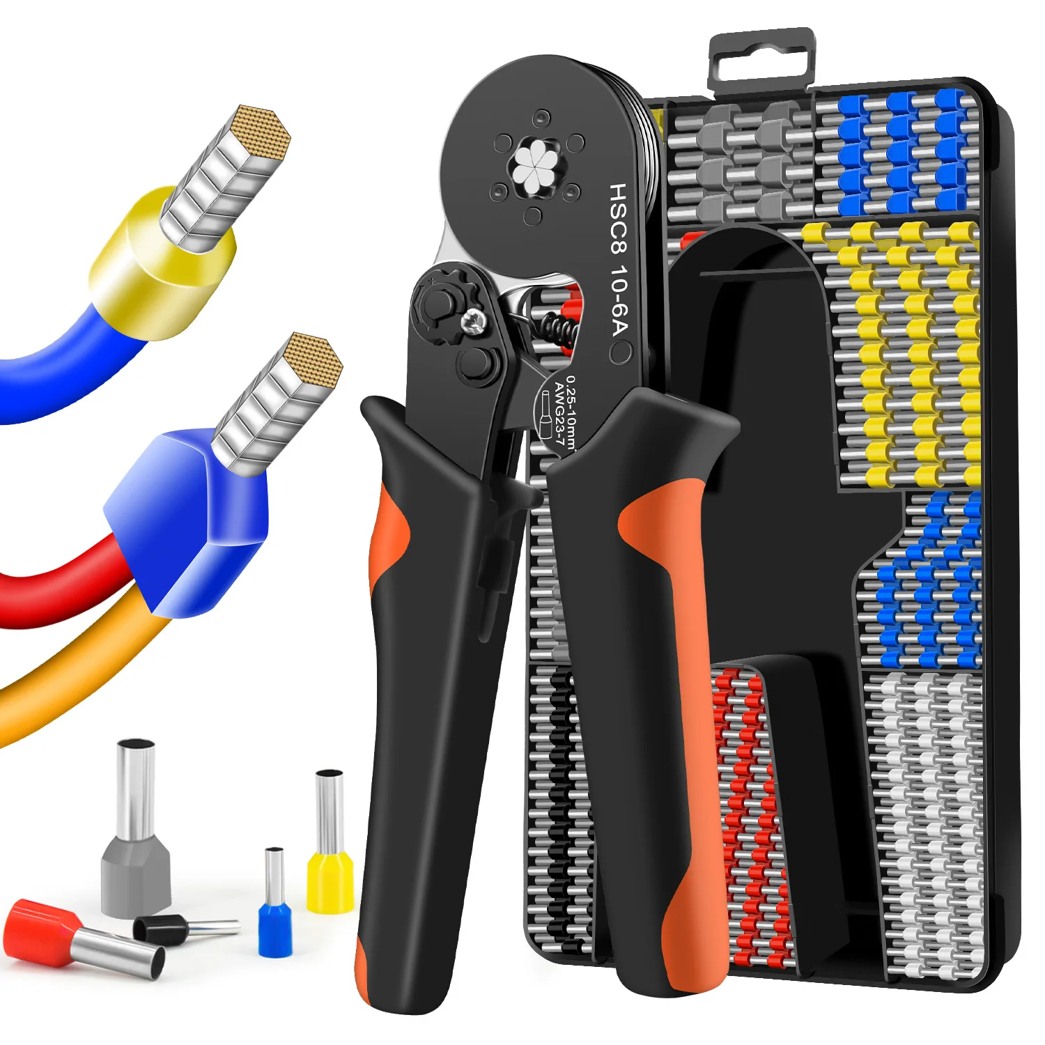 

HSC8 10-6A плоскогубцы для трубок, набор инструментов для обжима клемм, шестиугольный инструмент для обжима клемм холодного прессования, 800 шт., разъем для трубки VE/TE