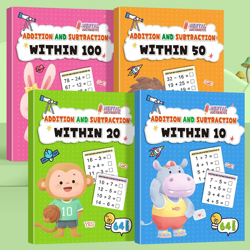 Cahier d'exercices mathématiques de 64 pages : addition et soustraction de 10 à 100 chiffres pour les compétences mathématiques d'apprentissage précoce des enfants d'âge préscolaire