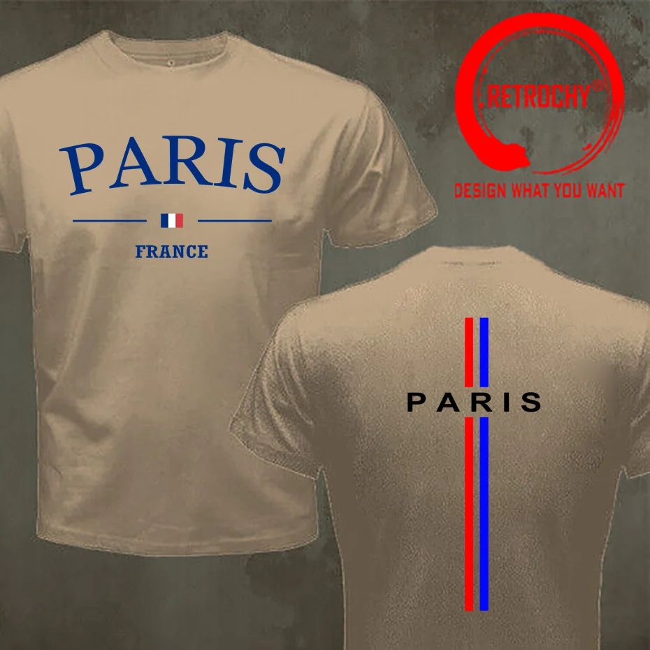 Vintage French Paris Print T Shirt Men Casual tshirt O Neck Short Sleeve Tops Tee Shirt Fashionable Comfy Casual Summer T-Shirt