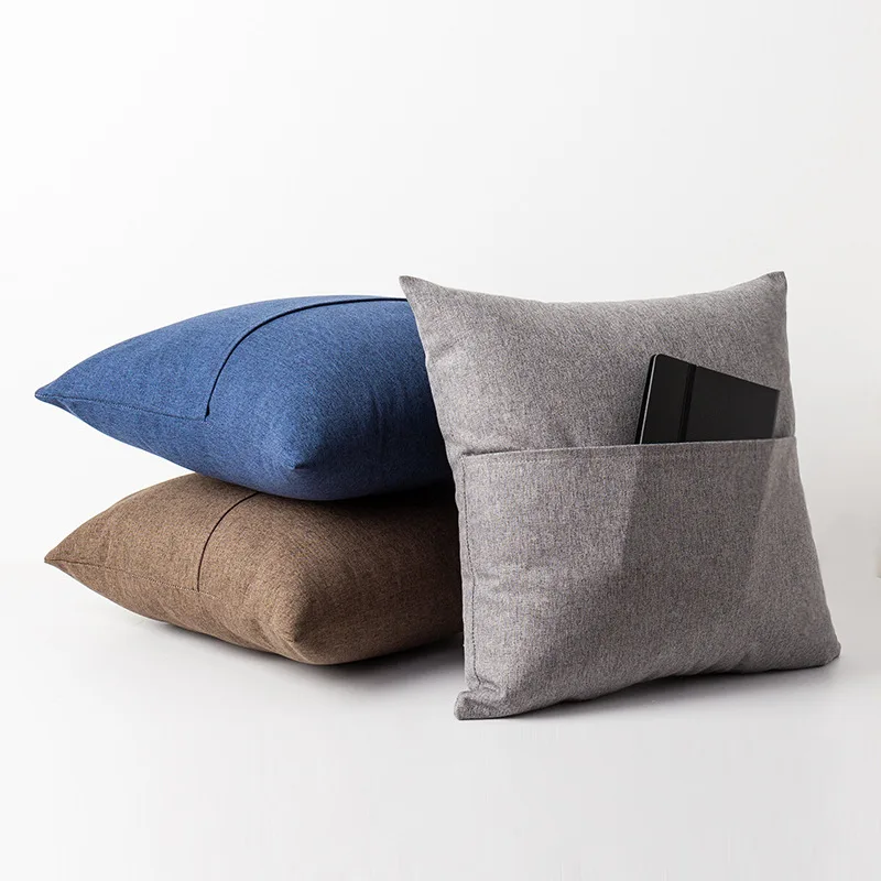 Home Decorative Pillowcase Polyester Linen Cushion Covers Solid Color Envelope Book Pocket Pillows Cover Christmas Gifts 45X45cm