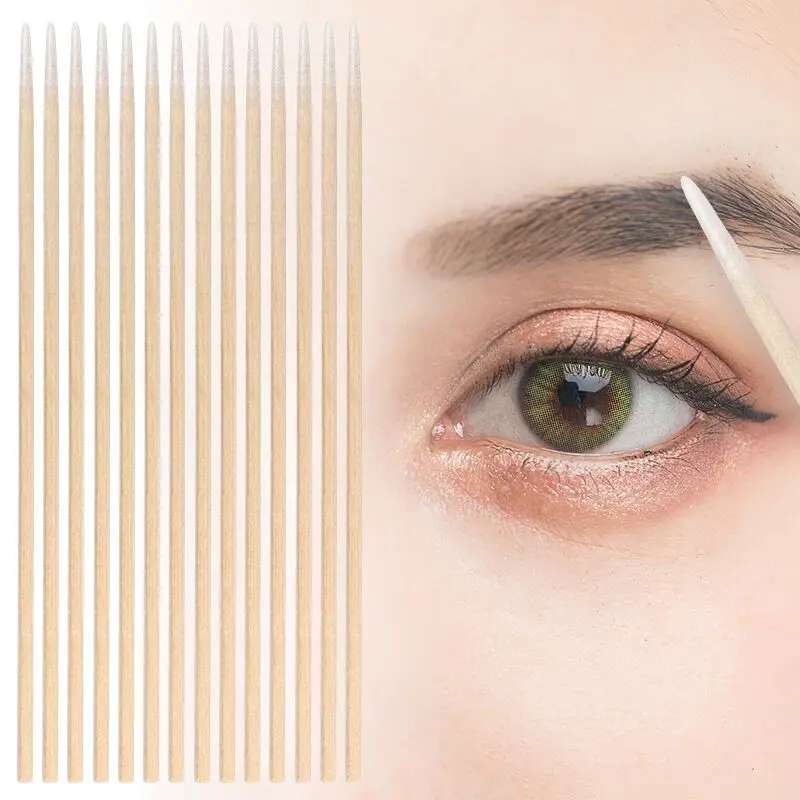 100pcs/Bag Disposable Wooden Cotton Swabs Stick Mini Tip Head Cotton Swab Eyebrow Tattoo Makeup Tools Jewelry Clean Sticks Buds