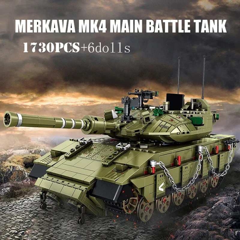 

1730pcs Military Merkava MK4 Main Battle Tank Model Building Blocks WW2 Army Soldier Figures Bricks Kids DIY Toys Children Gifts