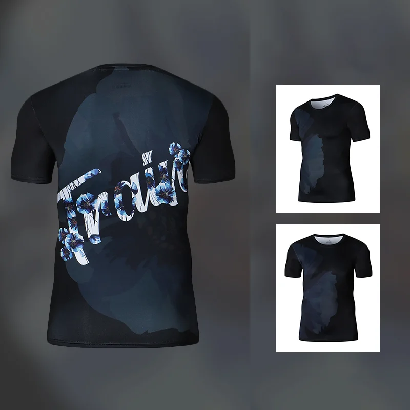 Summer Men's Sports Compression T-Shirt Quick-Drying Skinny Short Sleeve T-shirt Suitable for Gym Fitness Jogging Exercises