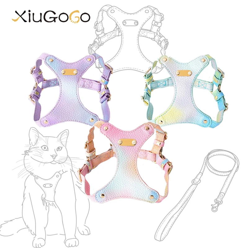 

Lightweight Color Leash Eco-friendly Leather Harness Set Waterproof Anti-breakaway Pet Puppy Cat Chest Strap Walking Rope