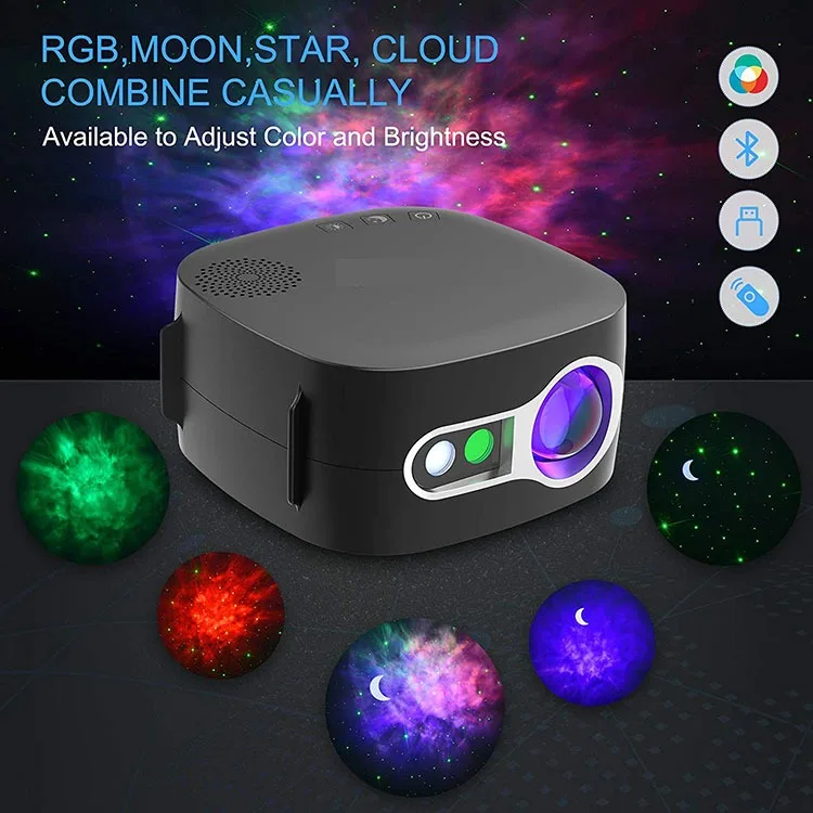 Colorful Starry Sky Galaxy Projector Light Rotating Water Waving Night Light Voice Control Music Player Romantic Projection Lamp