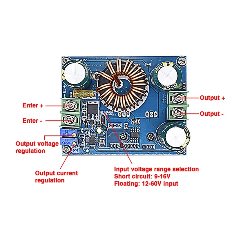 600W 16A DC MPPT Solar Boost Voltage Converter Step-up Power Supply Transformer Module 12-60V to 12-80V Regulator Controller LTC