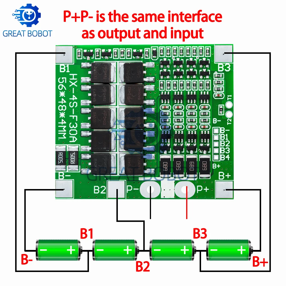 BS BMS 4S 3.2V 3.7V 30A LiFePO4 / Lithium Battery Charge Protection Board 12.8V 14.4V 18650 32650 Battery Packs With Balance