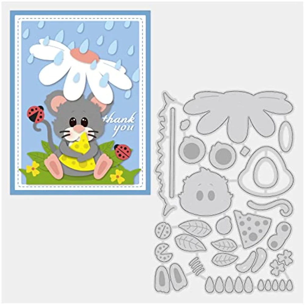 Raindrop Mouse Metal Cutting Dies, Flowers Raindrops Grass Ladybug Die Cuts Embossing Stencil for Card Making Scrapbooking Craft