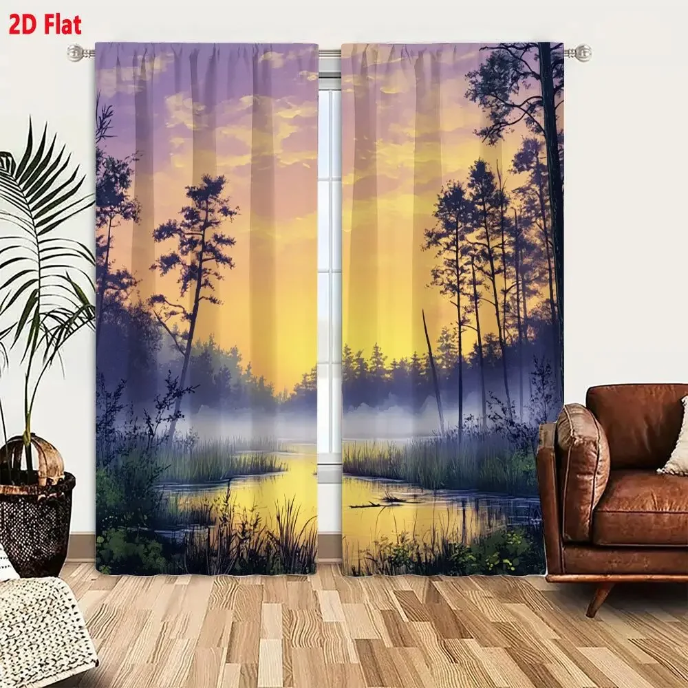 Realistic Forest Sunrise Landscape Curtain Waterproof Window Drapes for Living Room Home Decor