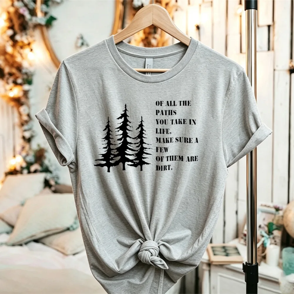 Pine Tree Nature Quote Outdoor Adventure Graphic T-Shirt Forest Hiking Text Unisex Wilderness Explorer Nature Lover Cotton Tees