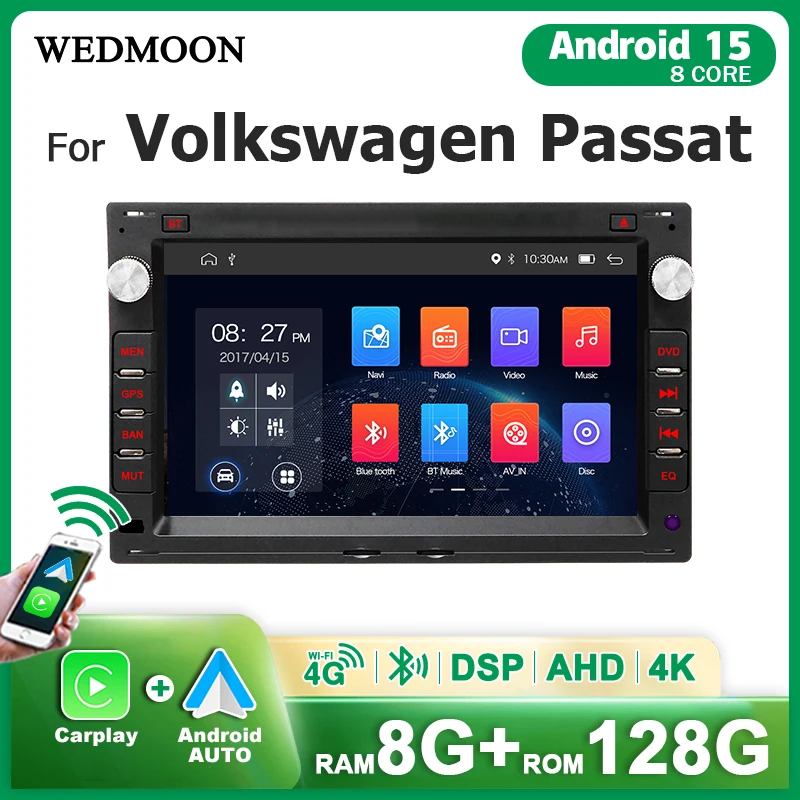Autoradio Android 15 con Carplay Wireless per Vw Passat Sharan Lupo Transporter T5 Seat Alhambra Skoda Superb Peugeot 307