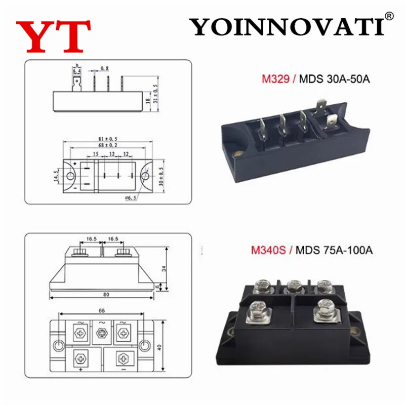 MDS30-16 30A MDS40 MDS50A MDS75 MDS100A-16 Three-phase Rectifier Module 30A 40A 50A 75A AC/DC 100A 1600V Diode Bridge Rectifier