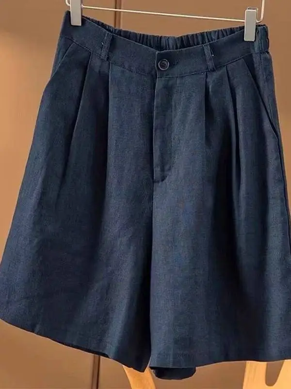 

Lace Cotton Linen Short Pants Women Summer Thin Breathable Five-Point Loose High Waist Slim Wide Leg Trousers Cleanfit Style