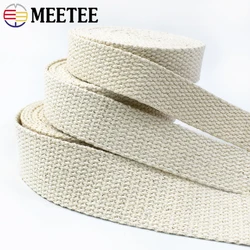 2/5/10M Meetee 10-50mm Beige Cotton Webbing 1.5mm Thick Canvas Ribbon Band for Bags Strap Clothes DIY Sewing Tape Accessories