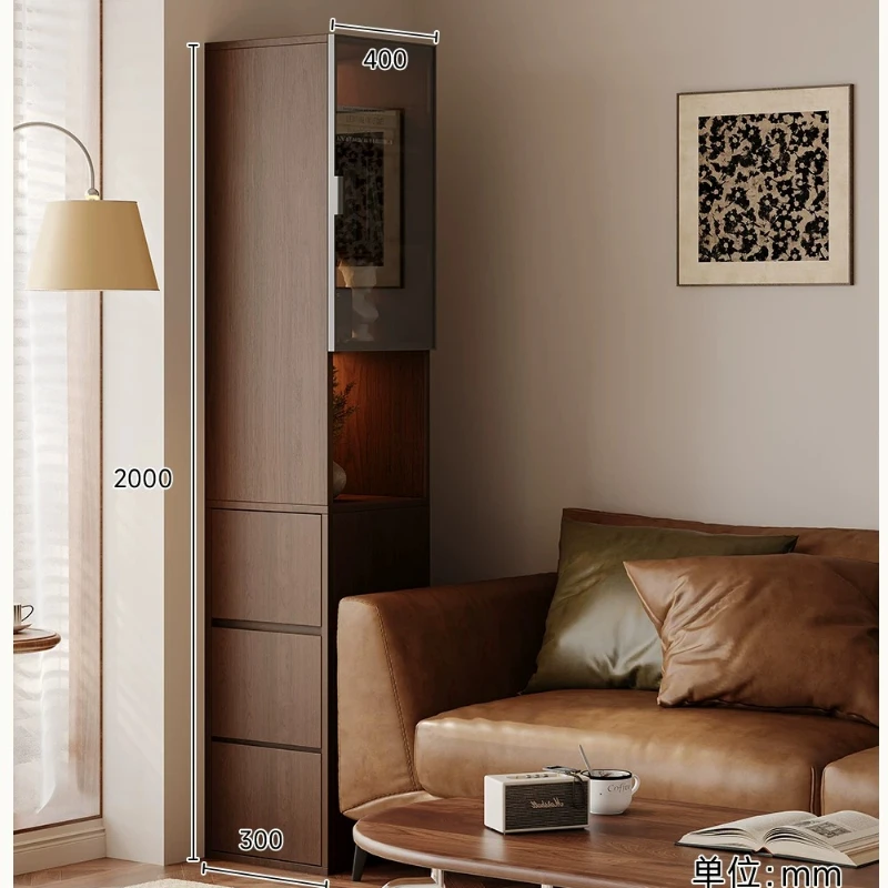 CX medieval solid wood, crevice, floor shelf, living room against the wall, household bookshelf, sofa side cabinet