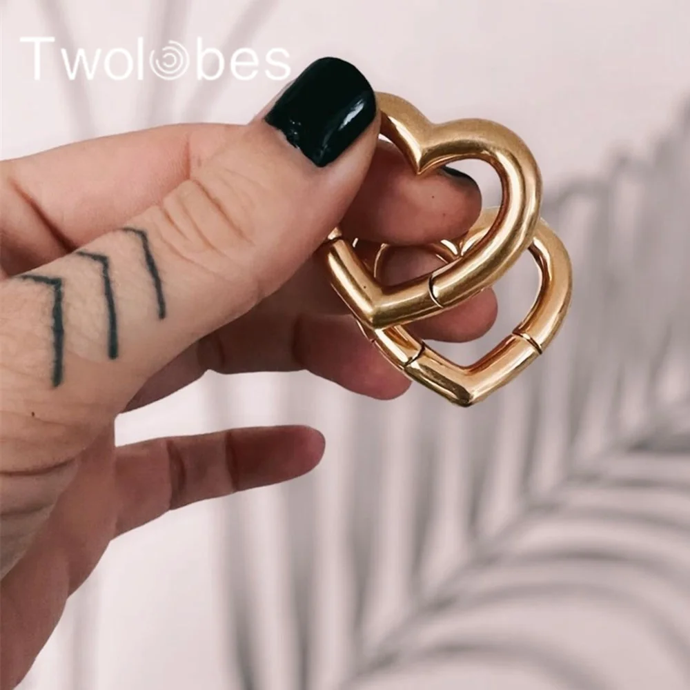 Twolobes 2PCS Heart 316 Stainless Steel Gauges Tunnels For Stretched Lobe Ear Weights Hangers Piercing Body Jewelry