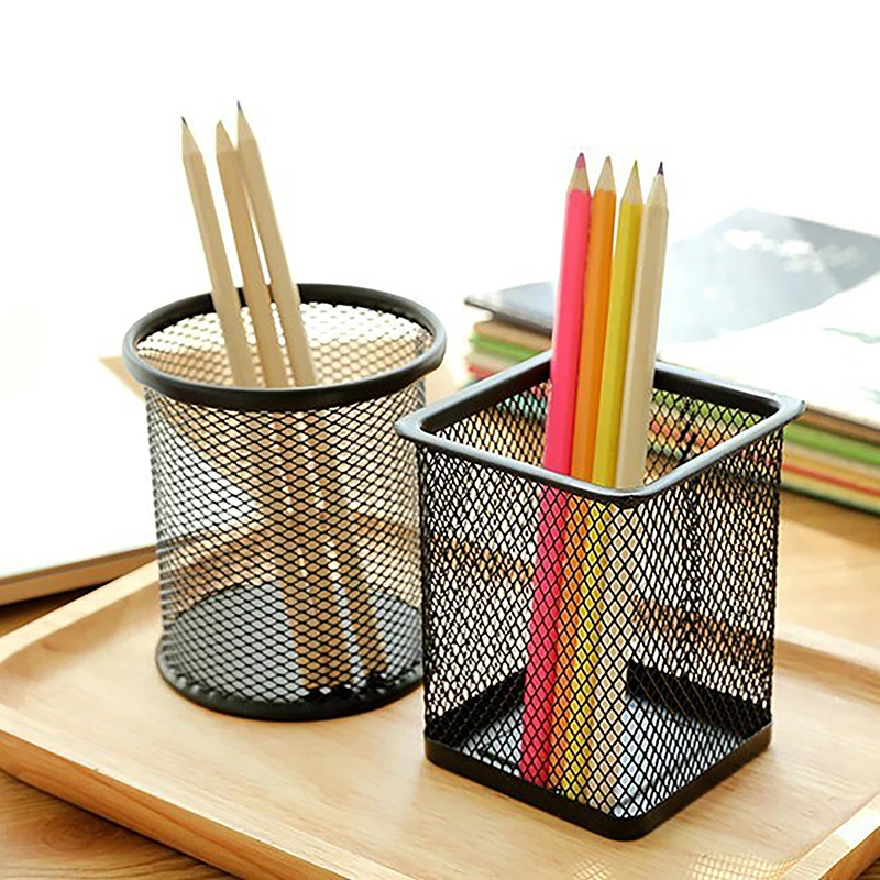 1pc Pencil Holder Office Desk Metal Mesh Square Pen Pot Case Stationery Container Organiser Durable Pencil Case