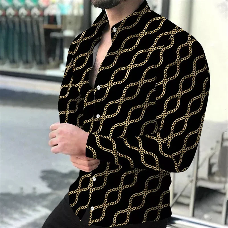 Camisa de manga comprida com estampa leopardo masculina, estilo havaiano, estampa 3D, casual, moda de rua, novo