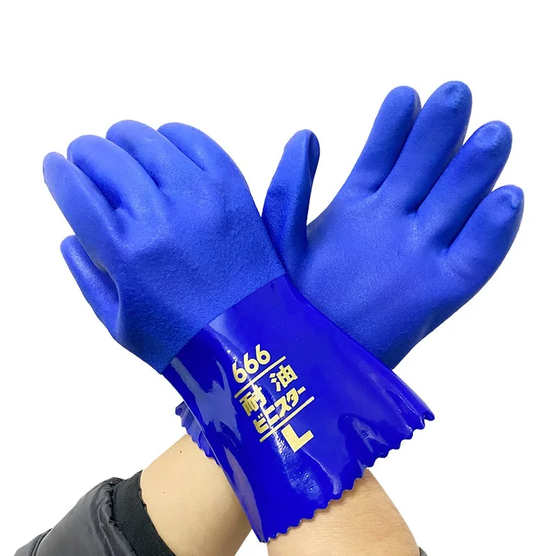 Rubber Oil Resistant Gloves Acid and Alkali Resistant 1 Pair Blue Lining Cotton Industrial Safety Protective Gloves