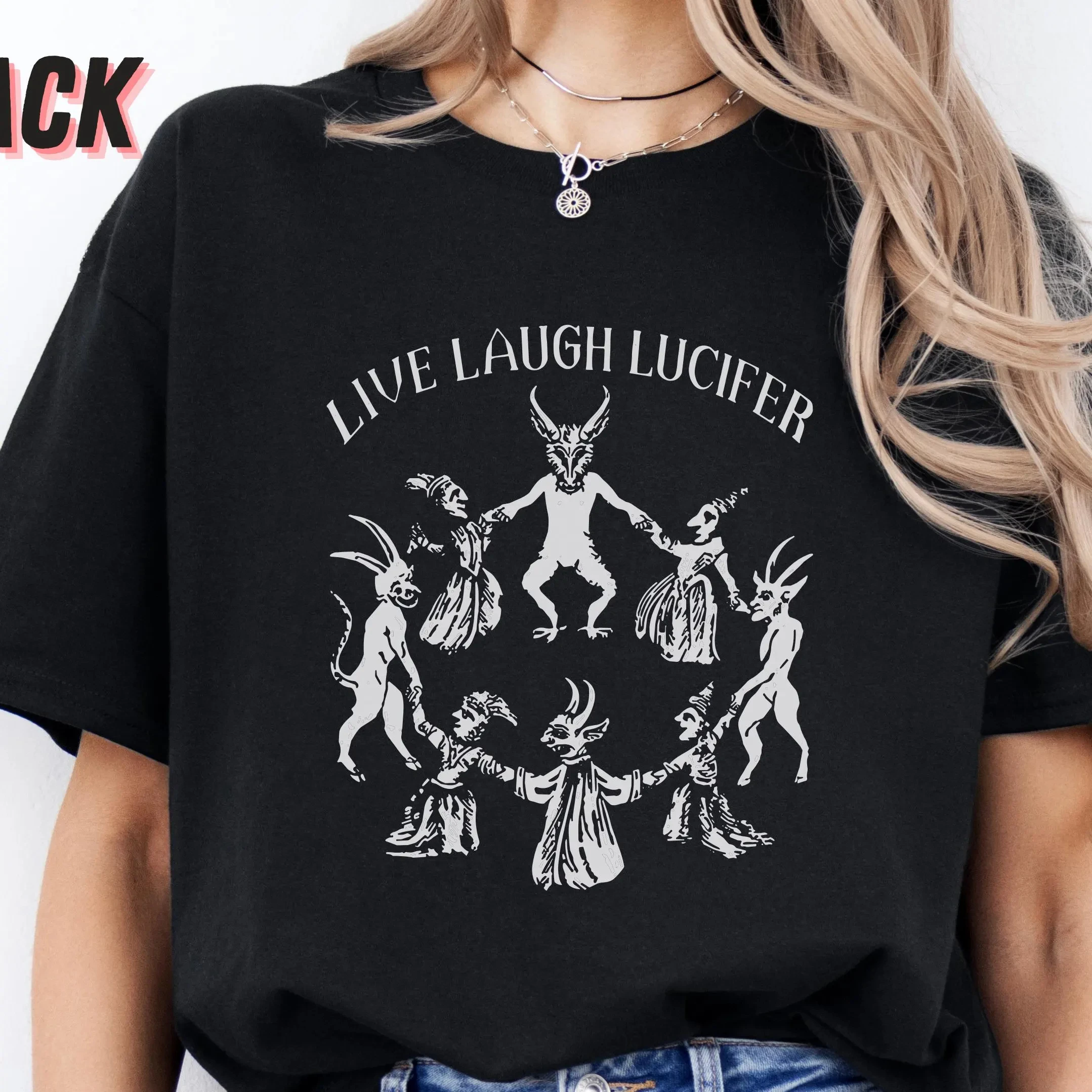 

"Live A Wonderful Life and Smile At Life" Lucifer T-shirt, Satan Vest, Witch Sabbath T-shirt, Alternative Fun Witchcraft T-shirt