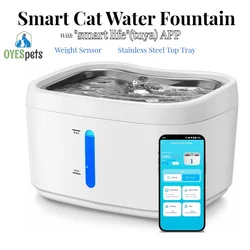 猫用ワイヤレス接続水噴水、自動ペット水噴水、ステンレス鋼トレイ、体重センサー、アプリ、84オンス、2.5l