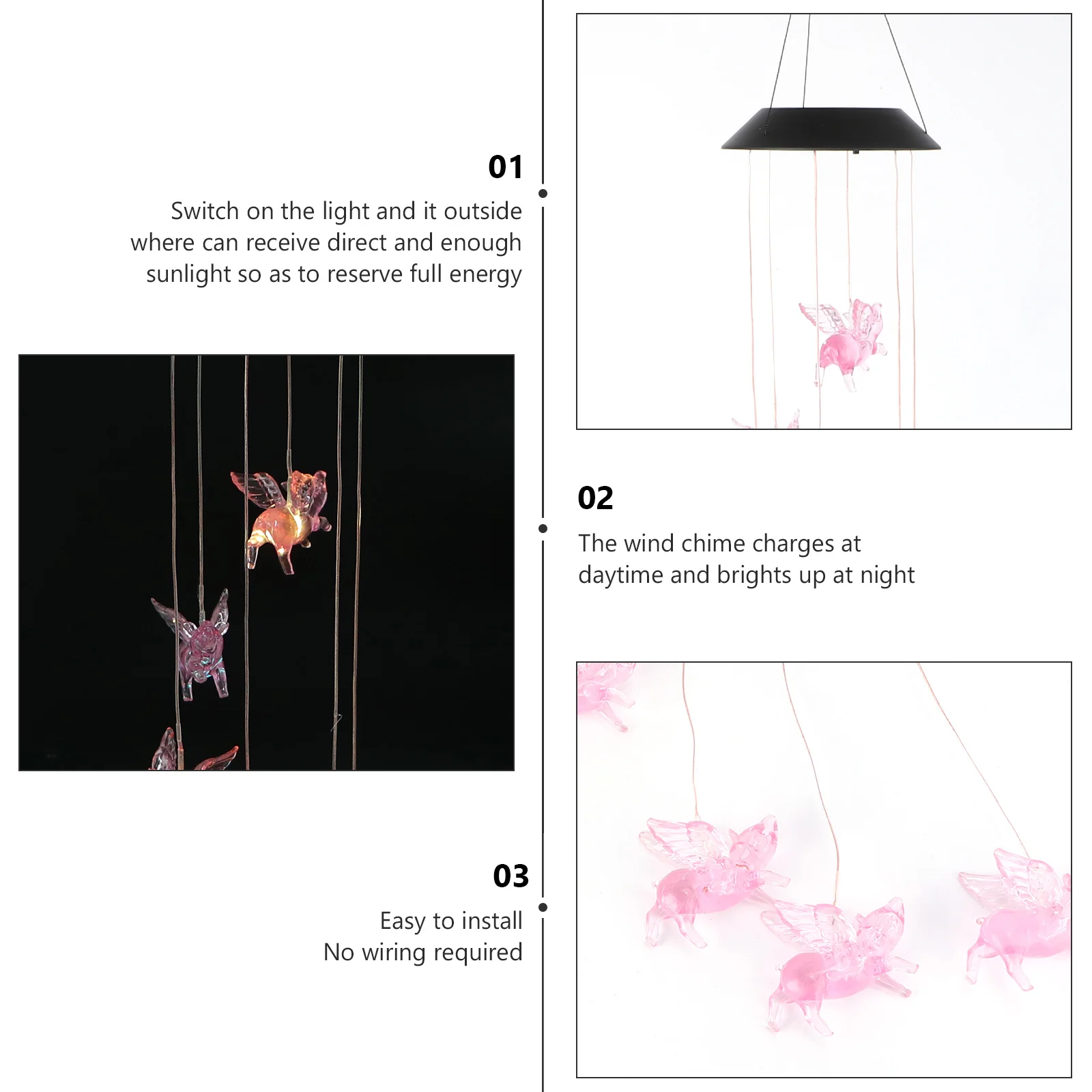 

Solar Wind Chime Fly Pigs Led Decorative Lamp Colorful Changing Outdoor Garden Patio Stainless Steel Hanging Lamp Solar Powered